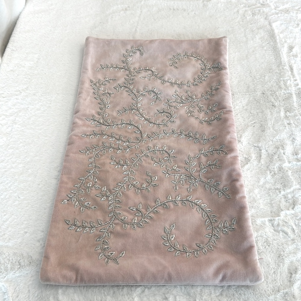Bliss Studio Blush Pink with Silver Floral Embroidery Pillow Cover- 24”x14” - Picture 3 of 13